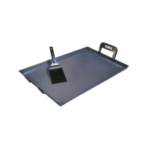 Plancha 2 hornallas con espátula de acero inoxidable.